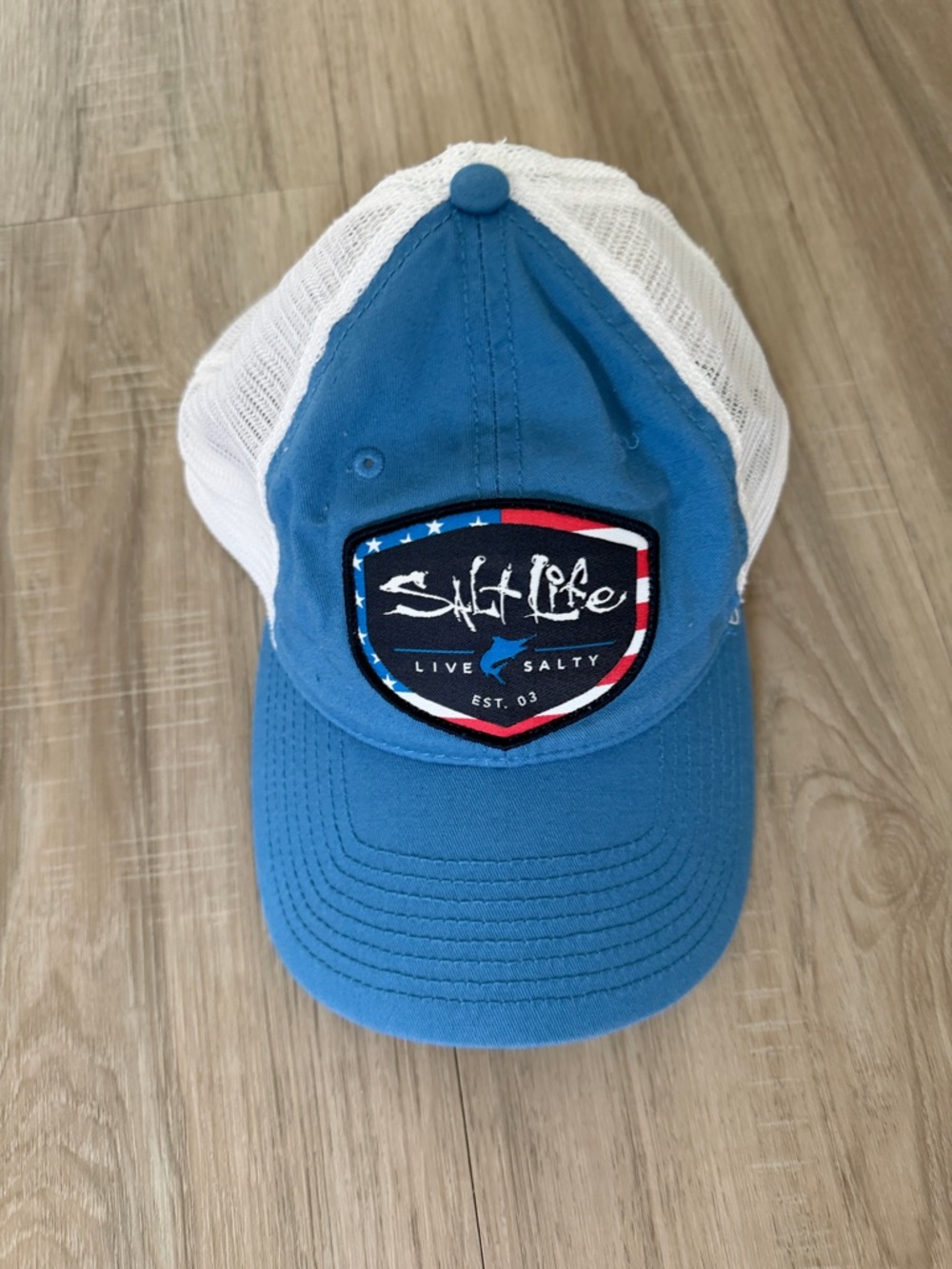 Salt Life Blue and White Mesh Patch Cap